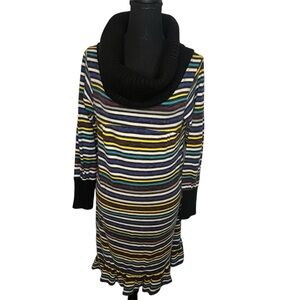 Hazel Striped Sweater Dress Sz L Cowl Neck Knit Multicolor Boho Cozy Wool Look